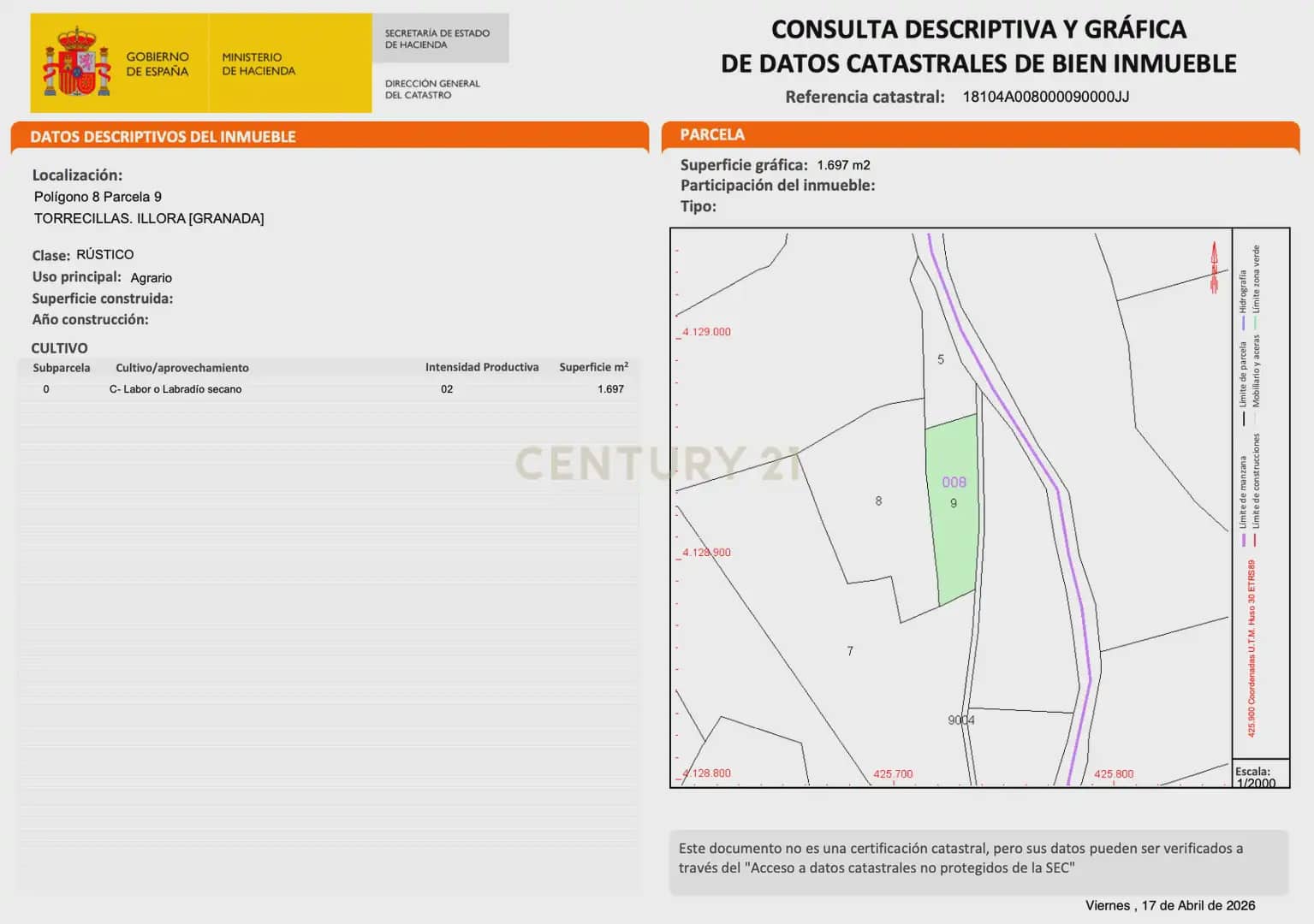 Landgrundstück zu verkaufen in Illora - 45.000 € (Ref: 9948510)