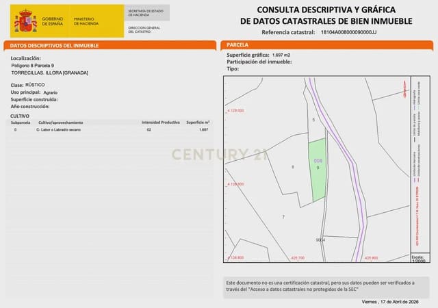 Grunde uden byggetilladelser til salg i Illora - € 45.000 (Ref: 9948510)