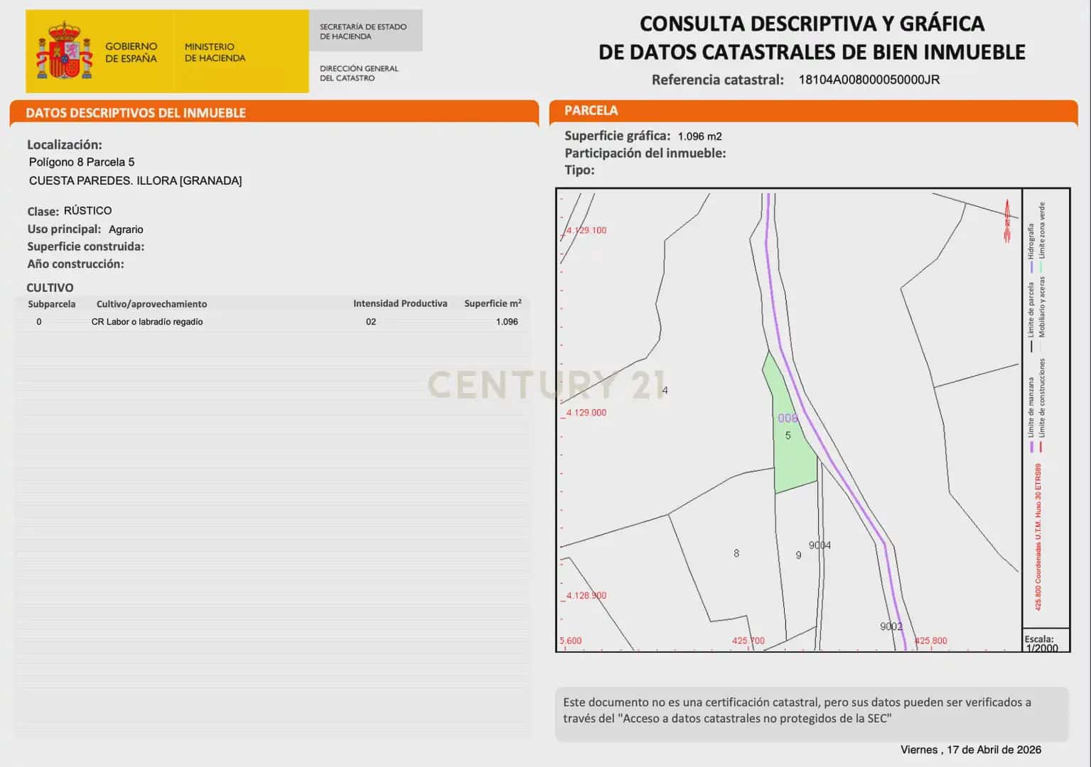 Landgrundstück zu verkaufen in Illora - 45.000 € (Ref: 9948510)