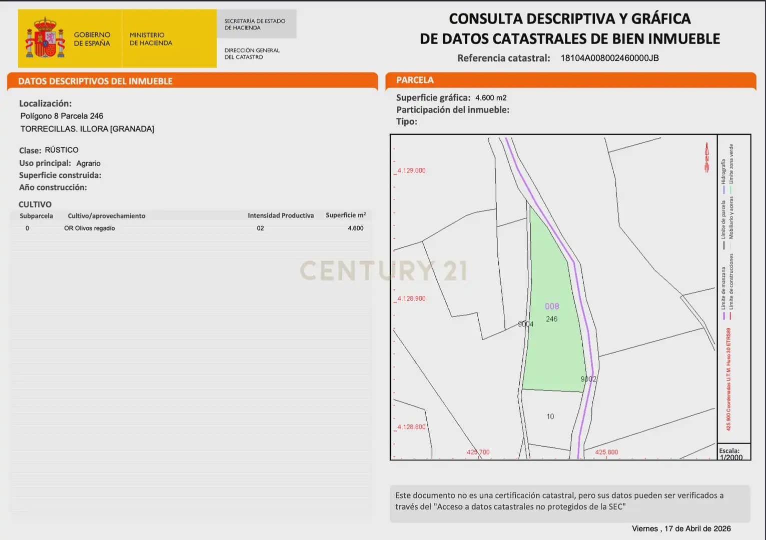 Landgrundstück zu verkaufen in Illora - 45.000 € (Ref: 9948510)