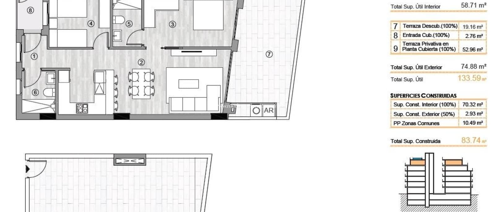 2 Zimmer Penthouse zu verkaufen in Torrevieja mit Pool - 349.000 € (Ref: 9432352)