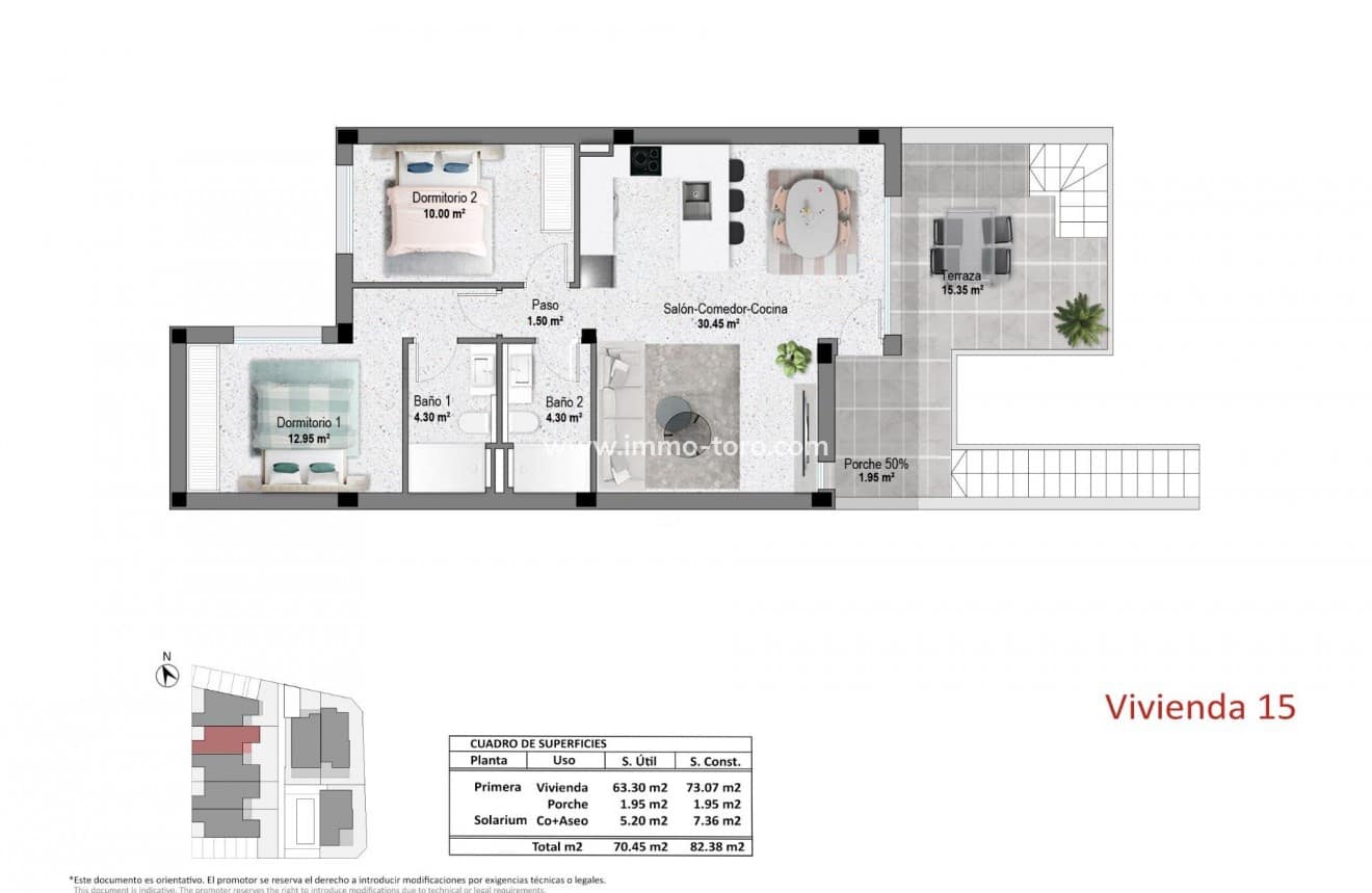 2 quarto Apartamento para venda em Pilar de la Horadada com piscina - 314 900 € (Ref: 10004761)