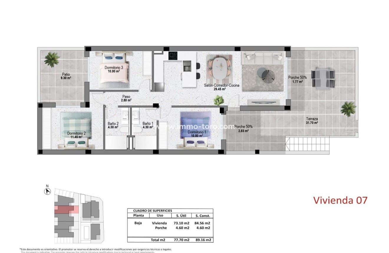 3 camera da letto Appartamento in vendita in Pilar de la Horadada con piscina - 284.900 € (Rif: 10004762)