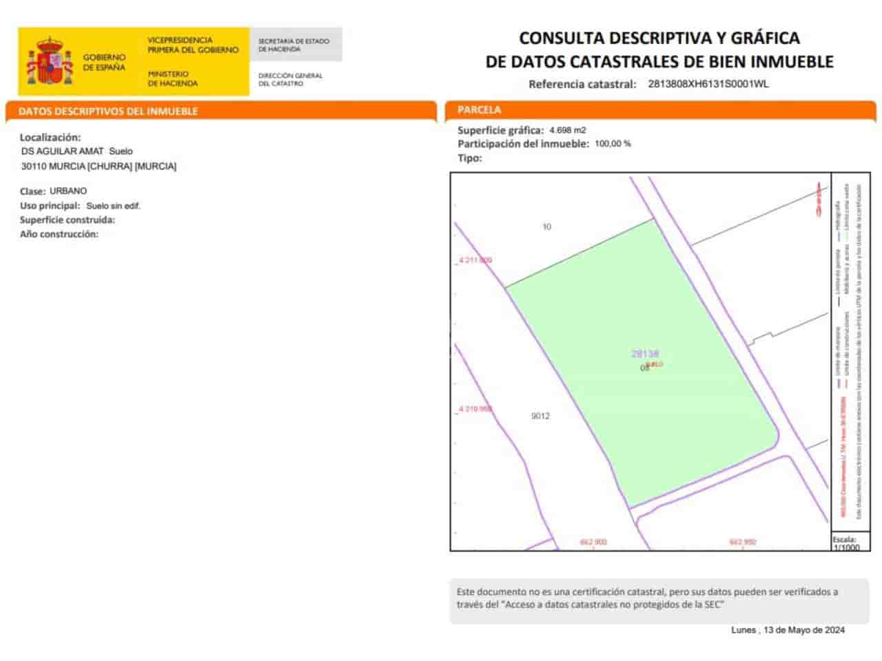 Grunde uden byggetilladelser til salg i Churra - € 100.000 (Ref: 8847021)