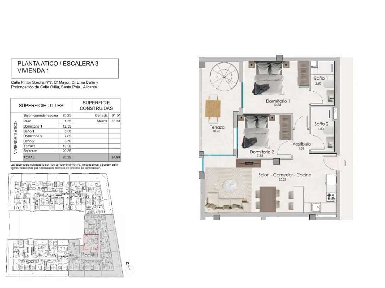 2 bedroom Penthouse for sale in Santa Pola with pool garage - € 298,000 (Ref: 9972888)