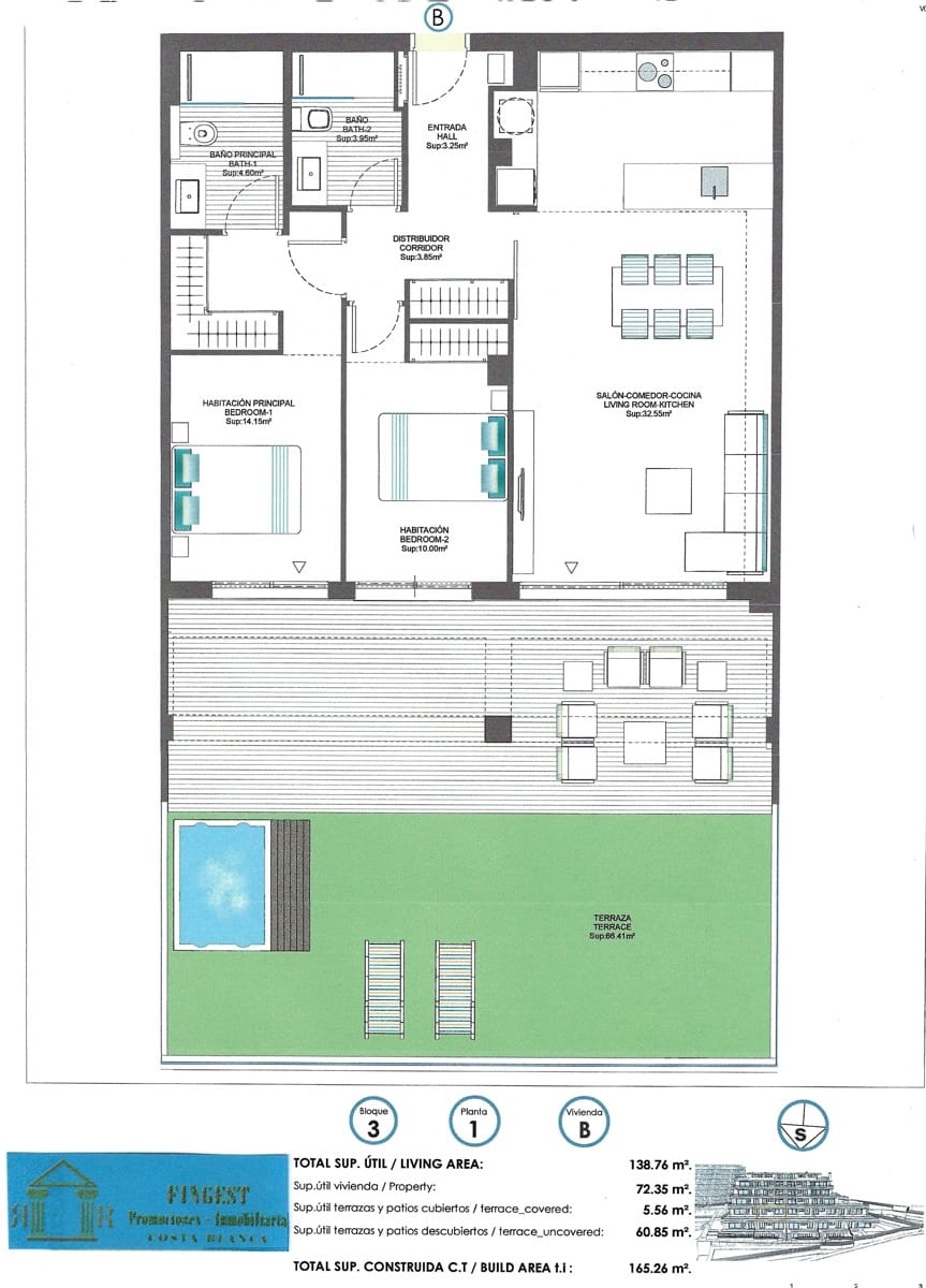 2 slaapkamer Appartement te koop in Finestrat met garage - € 290.000 (Ref: 7085226)