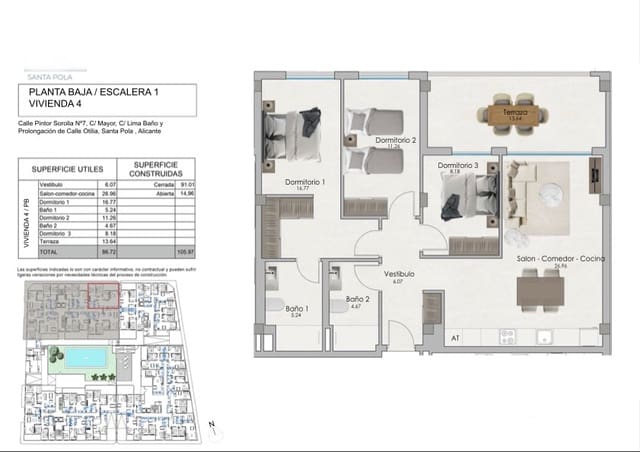 3 slaapkamer Appartement te koop in Santa Pola met zwembad garage - € 240.000 (Ref: 8446631)