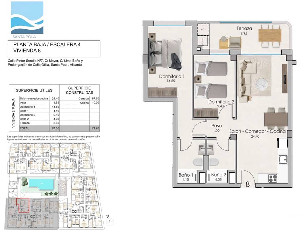 2 chambre Appartement à vendre à Santa Pola avec piscine garage - 230 000 € (Ref: 8446631)