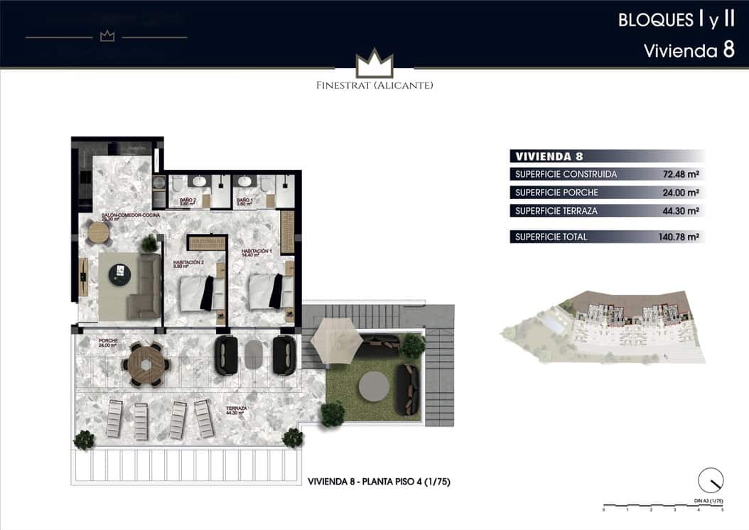 2 bedroom Apartment for sale in Finestrat with garage - € 375,000 (Ref: 8596907)