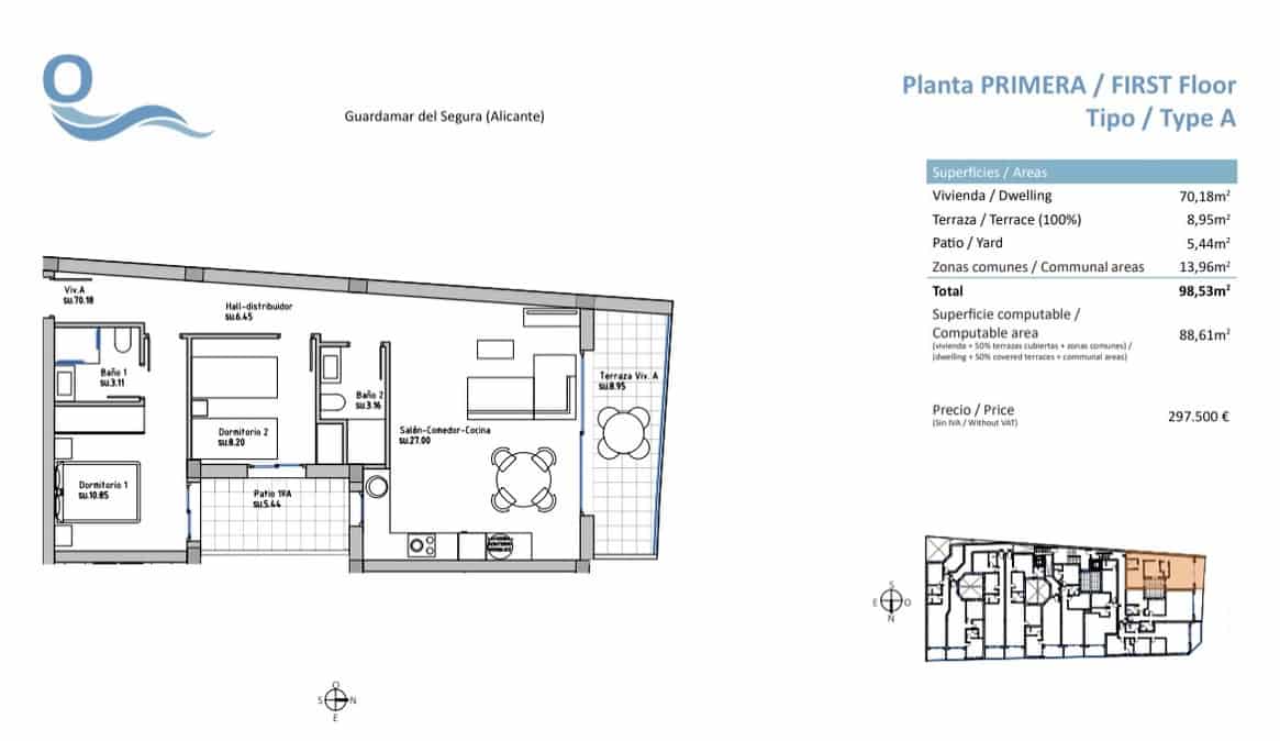 2 bedroom Apartment for sale in Guardamar del Segura with pool garage - € 321,500 (Ref: 8836026)