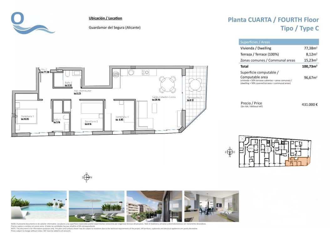 Apartamento de 3 habitaciones en Guardamar del Segura en venta con piscina garaje - 431.000 € (Ref: 8887278)
