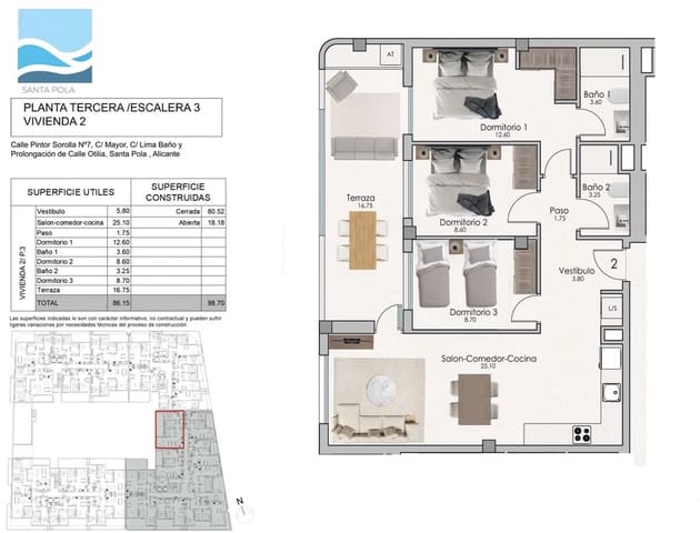 2 slaapkamer Appartement te koop in Santa Pola met garage - € 260.000 (Ref: 8889036)