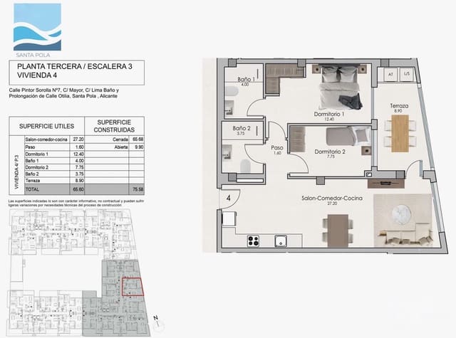 2 slaapkamer Appartement te koop in Santa Pola met garage - € 260.000 (Ref: 8889036)