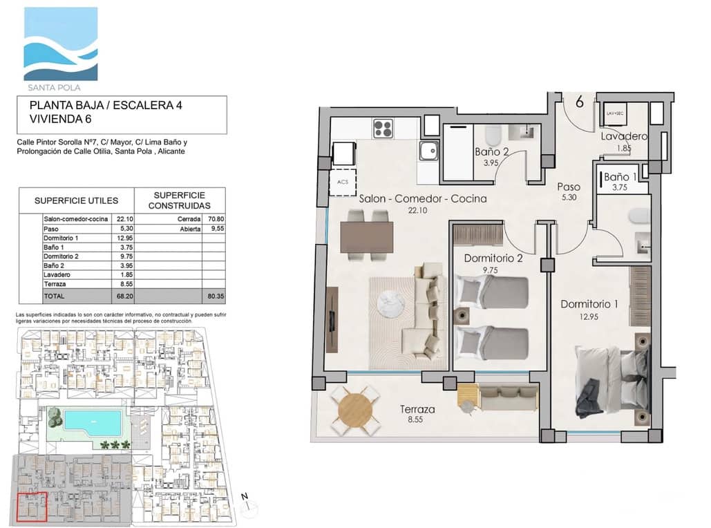 2 bedroom Apartment for sale in Santa Pola with garage - € 250,000 (Ref: 8889075)