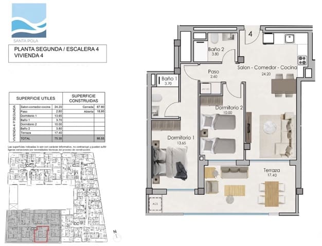 Apartamento de 2 habitaciones en Santa Pola en venta con garaje - 335.000 € (Ref: 8889076)
