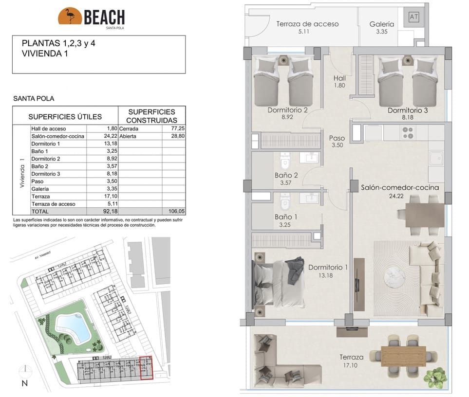 3 bedroom Apartment for sale in Santa Pola with pool garage - € 375,000 (Ref: 9177577)