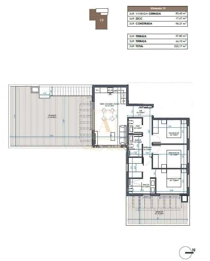 3 makuuhuone Kattohuoneisto myytävänä paikassa Guardamar del Segura mukana uima-altaan - 690 000 € (Ref: 9567599)