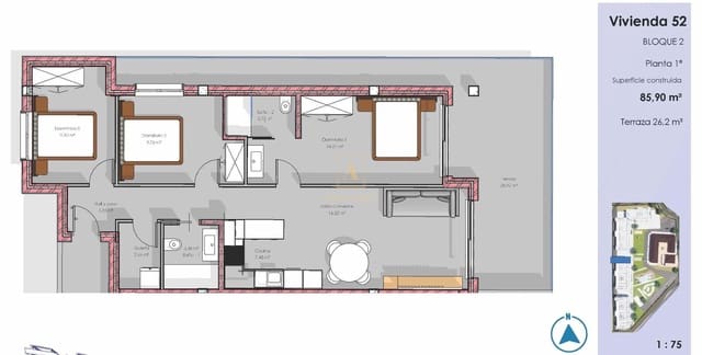 3 soveværelse Lejlighed til salg i Guardamar del Segura med swimmingpool - € 315.000 (Ref: 9796133)