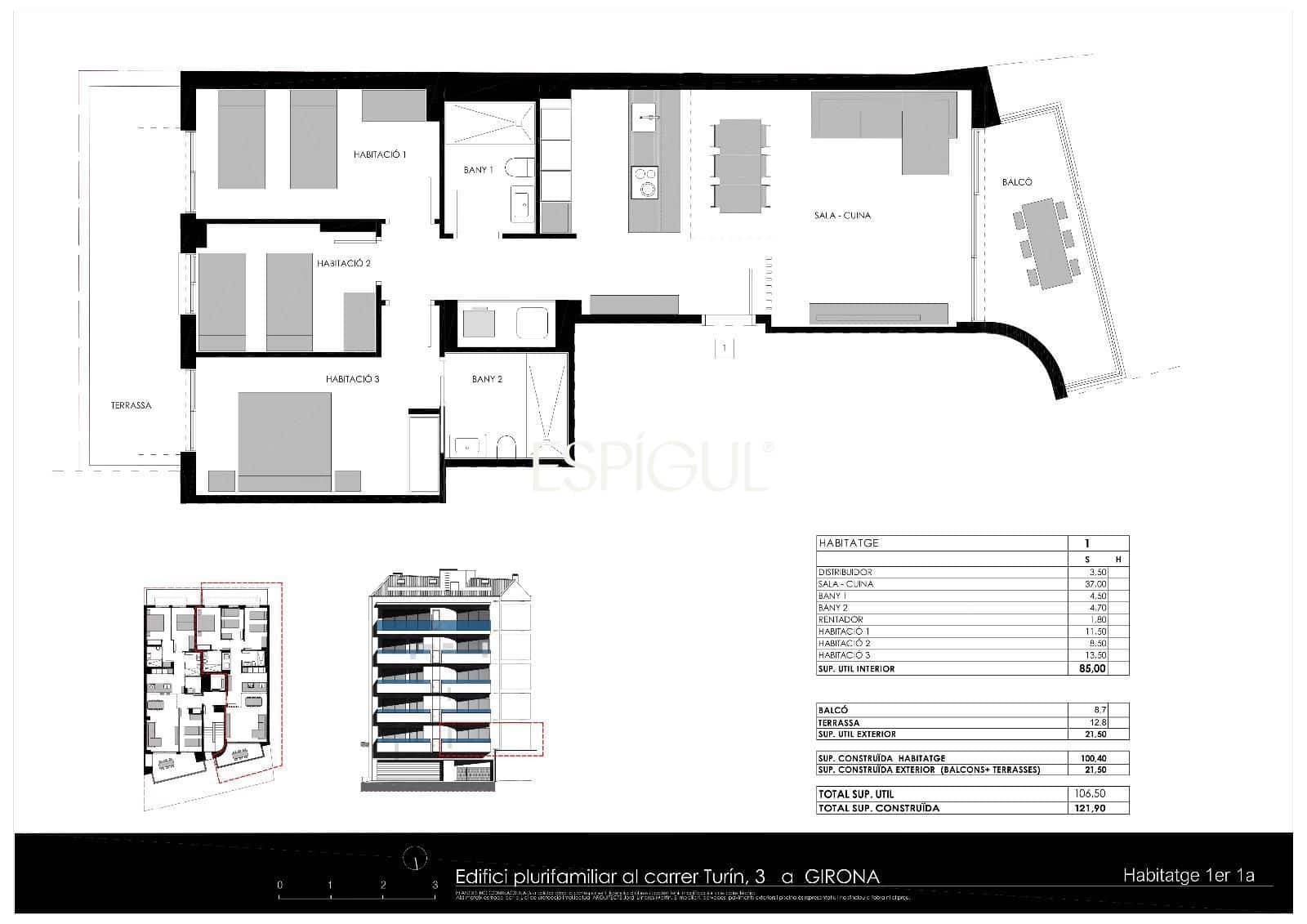 Piso de 3 habitaciones en Girona ciudad en venta con garaje - 500.000 € (Ref: 10015951)