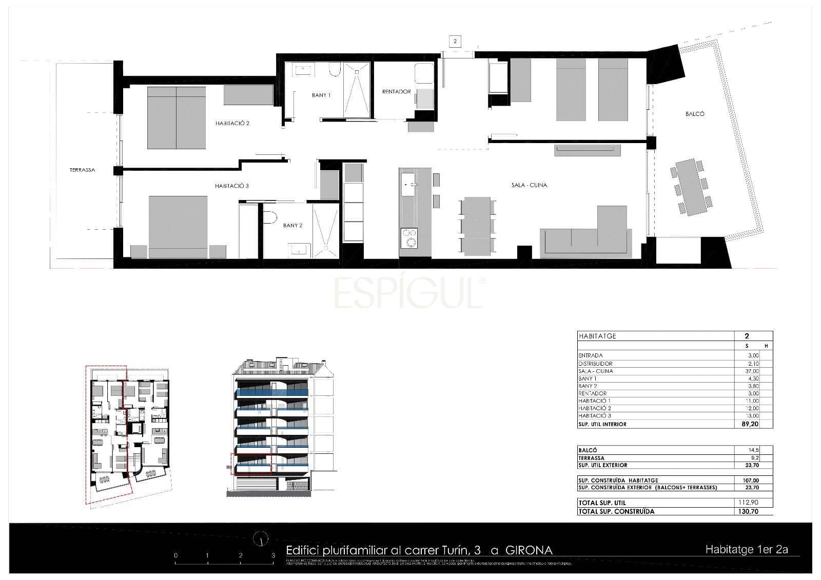 3 soveværelse Lejlighed til salg i Girona by med garage - € 495.000 (Ref: 10015952)