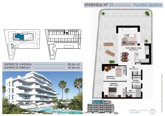 2 sypialnia Apartament na sprzedaż w Torre de la Horadada, Pilar de la Horadada z basenem - 365 000 € (Ref: 9880138)