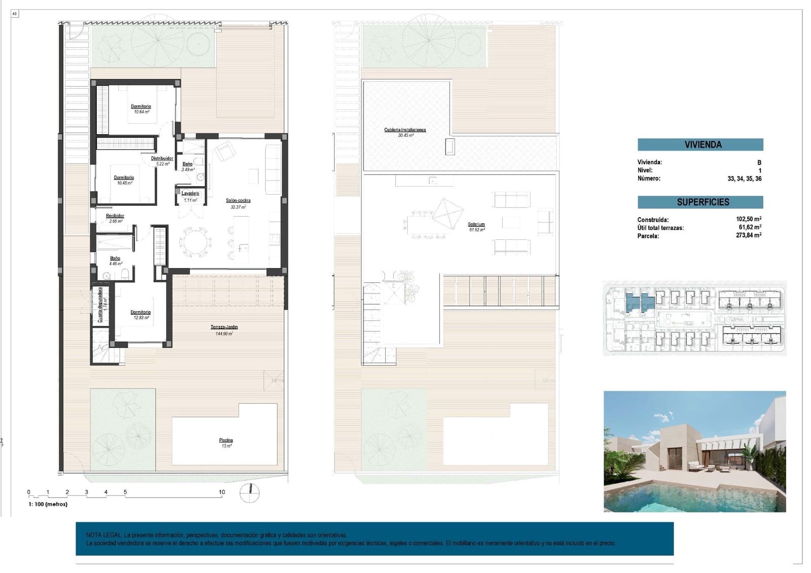 Chalet de 3 habitaciones en Los Alcázares en venta con piscina - 489.000 € (Ref: 9960600)