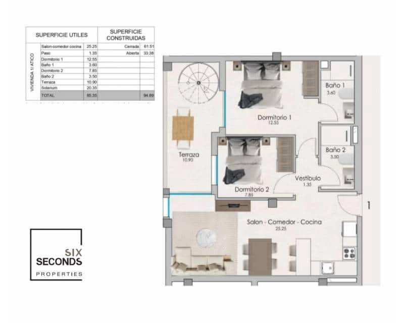 2 soveværelse Penthouse til salg i Santa Pola med swimmingpool - € 298.000 (Ref: 8433182)