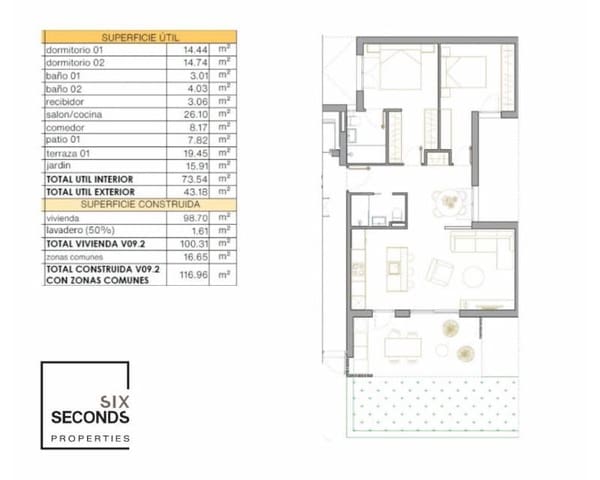 2 Zimmer Apartment zu verkaufen in San Pedro del Pinatar ciudad, San Pedro del Pinatar mit Pool Garage - 254.900 € (Ref: 8448969)