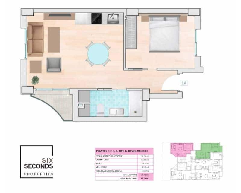 1 soverom Leilighet til salgs i Guardamar del Segura med svømmebasseng - € 210 000 (Ref: 9314404)
