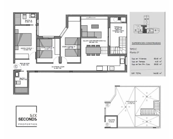 3 makuuhuone Kattohuoneisto myytävänä paikassa Norte, Santa Pola mukana uima-altaan 
autotalli - 370 000 € (Ref: 9360552)