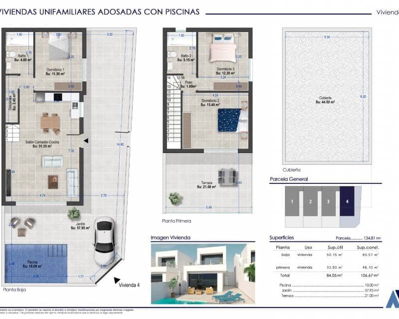 3 slaapkamer Halfvrijstaande villa te koop in San Pedro del Pinatar met zwembad - € 420.000 (Ref: 9450014)
