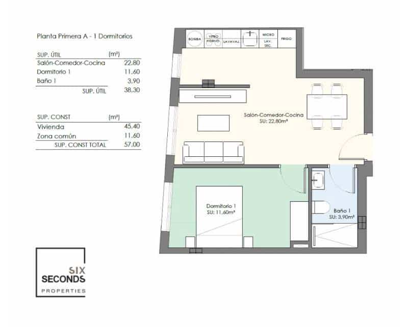 1 soverom Leilighet til salgs i Torrevieja med svømmebasseng - € 219 000 (Ref: 9484087)