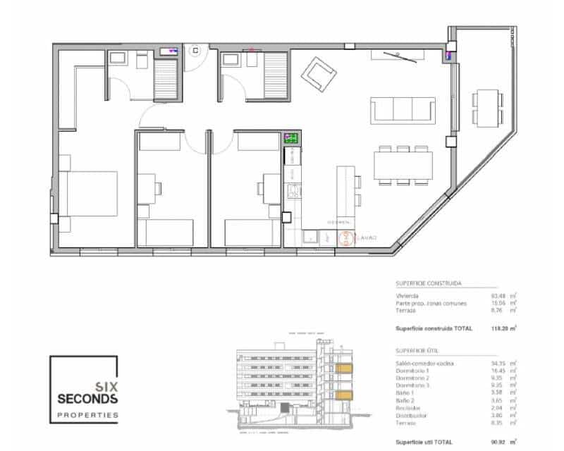 3 soveværelse Lejlighed til salg i Alicante by med swimmingpool garage - € 359.000 (Ref: 9539092)