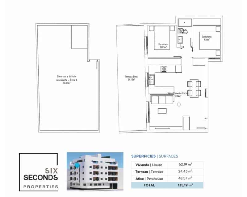 2 makuuhuone Kattohuoneisto myytävänä paikassa Torrevieja - 280 000 € (Ref: 9883620)