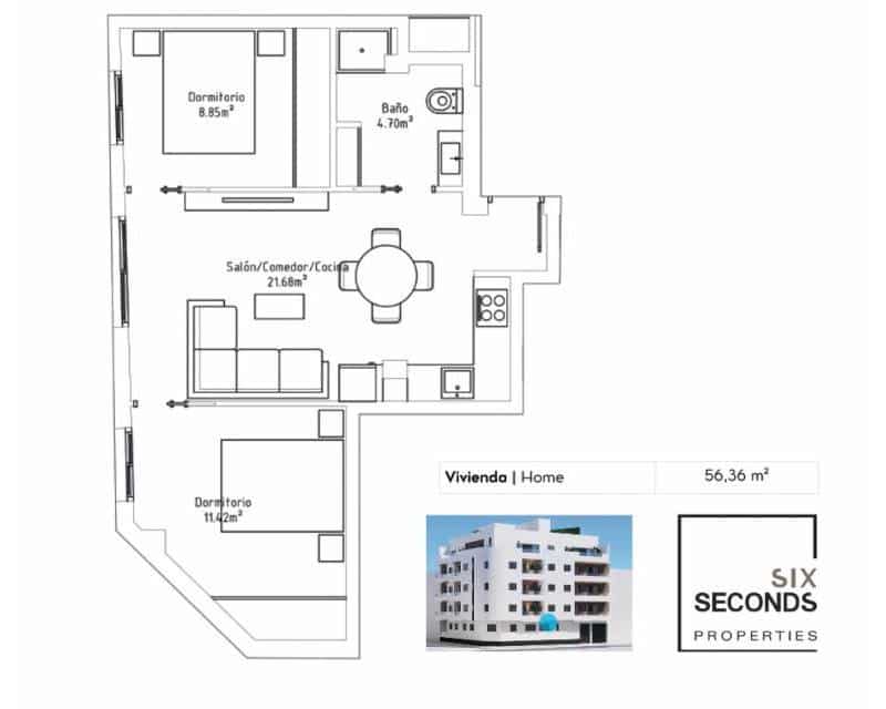Apartamento de 2 habitaciones en Torrevieja en venta - 225.000 € (Ref: 9883625)
