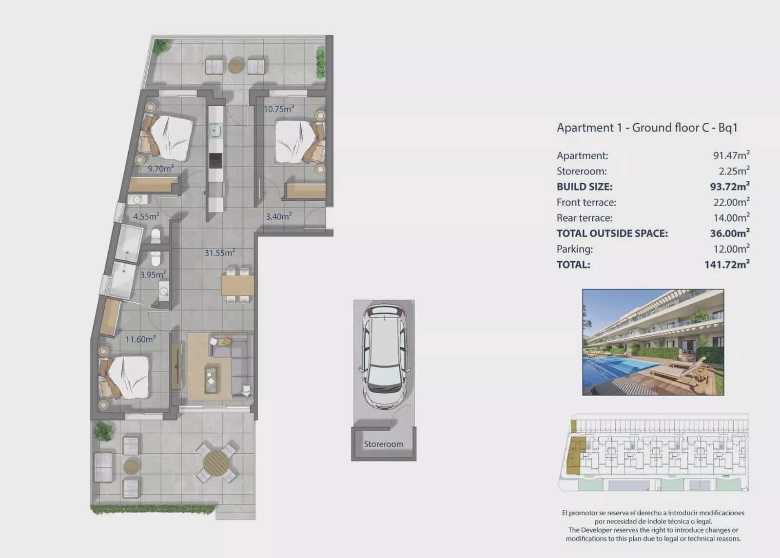 3 camera da letto Appartamento sulla Spiaggia in vendita in Los Narejos con piscina garage - 379.000 € (Rif: 10015839)