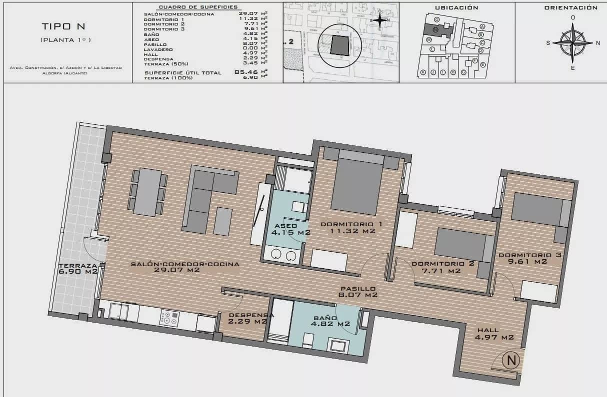 3 bedroom Apartment for sale in Algorfa with pool - € 208,266 (Ref: 8287360)