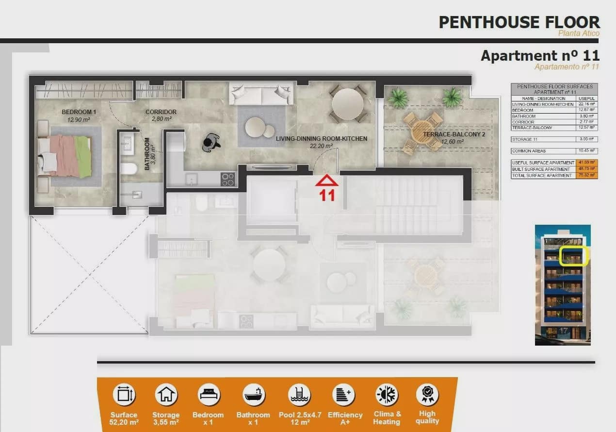 1 quarto Apartamento para venda em Torrevieja com piscina - 275 000 € (Ref: 9086853)