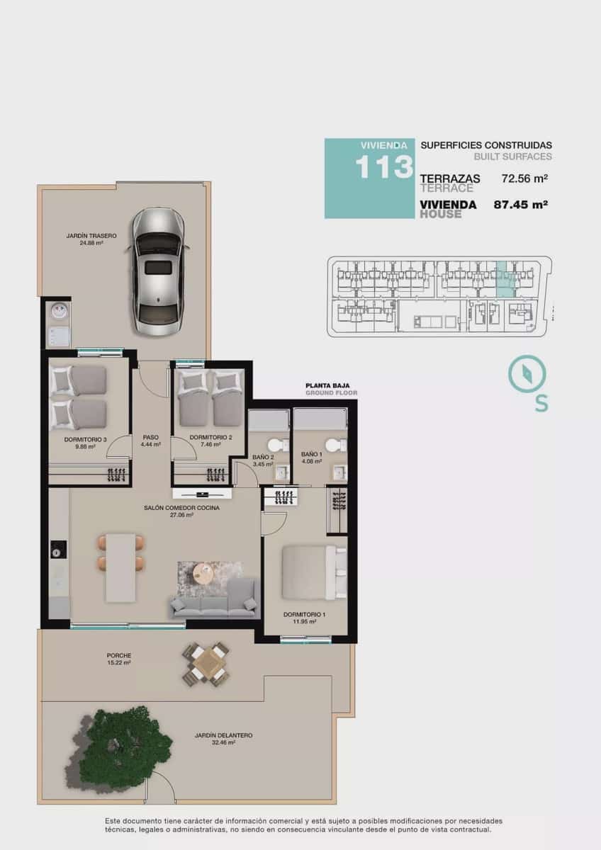 3 sypialnia Bungalow na sprzedaż w Pilar de la Horadada z basenem garażem - 380 000 € (Ref: 9086856)