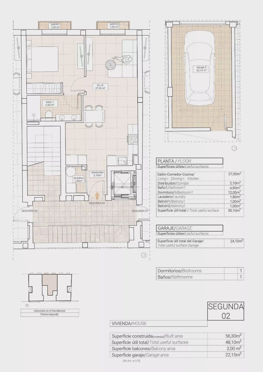 1 soverom Leilighet til salgs i Hondon de las Nieves med garasje - € 175 000 (Ref: 9086941)