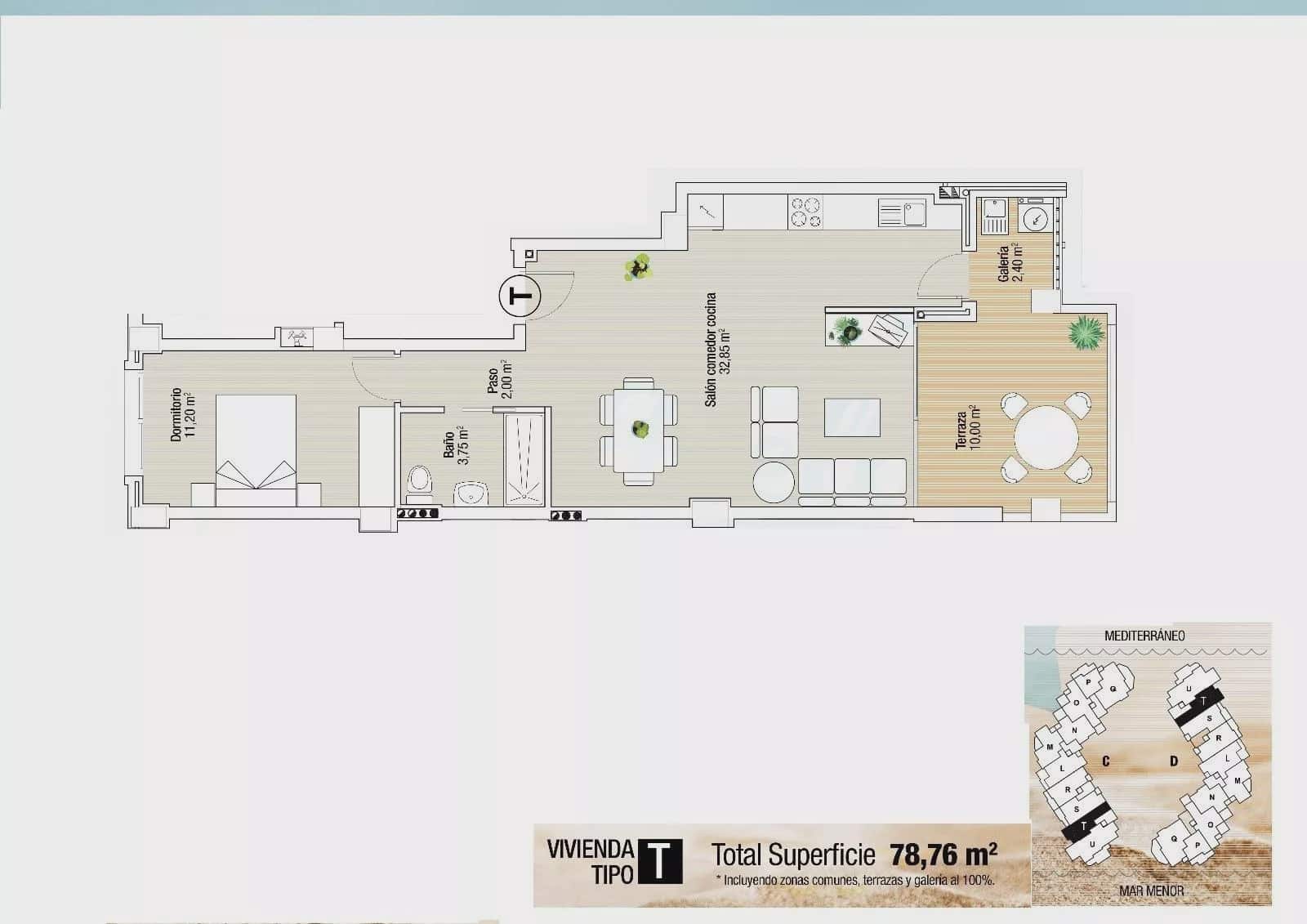 1 soverom Strandleiligheter til salgs i La Manga del Mar Menor med svømmebasseng - € 206 000 (Ref: 9087101)