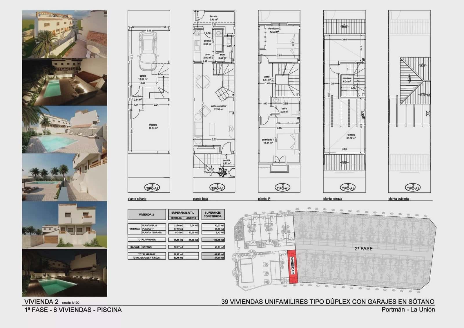 Casa de 2 habitaciones en Portman en venta con piscina garaje - 208.000 € (Ref: 9626548)