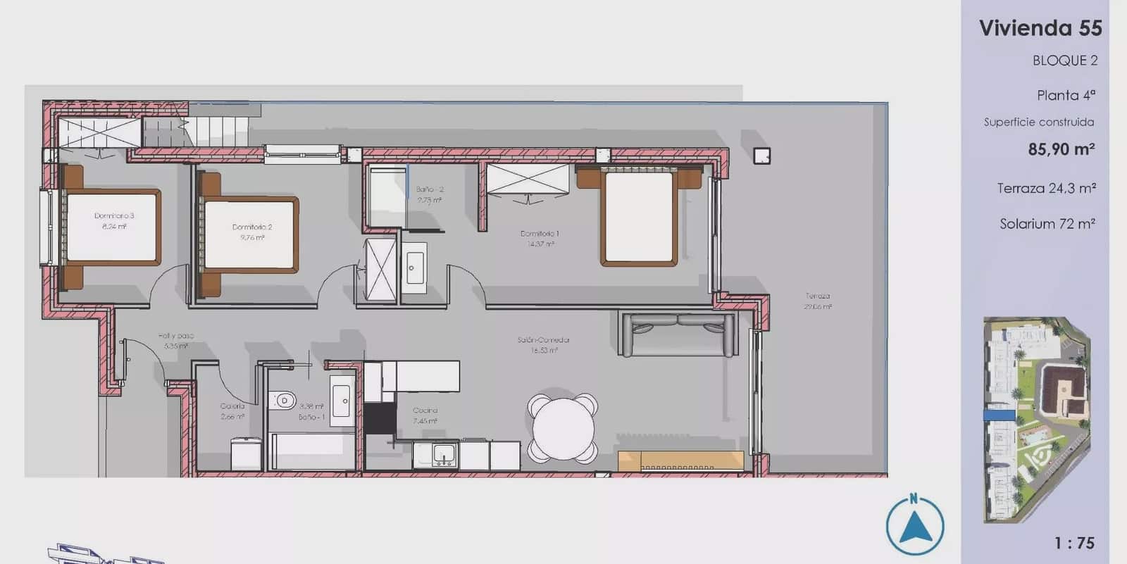 3 quarto Apartamento para venda em Guardamar del Segura com piscina garagem - 395 000 € (Ref: 9795624)