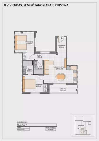 2 soveværelse Strandlejlighed til salg i Los Cuarteros, San Pedro del Pinatar med swimmingpool - € 277.400 (Ref: 9831111)
