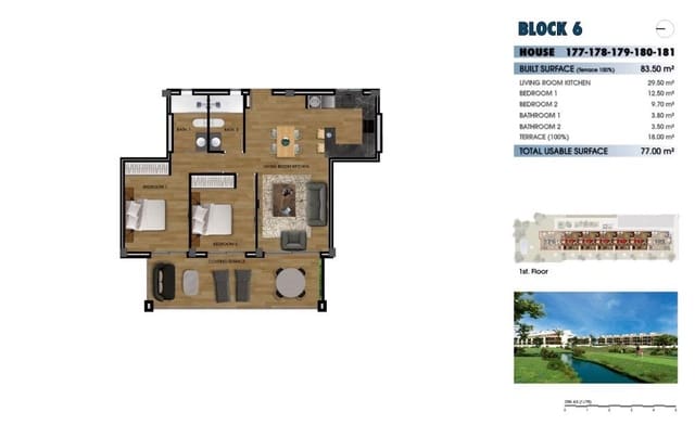 2 Zimmer Apartment zu verkaufen in Los Alcázares mit Pool - 255.000 € (Ref: 8748168)