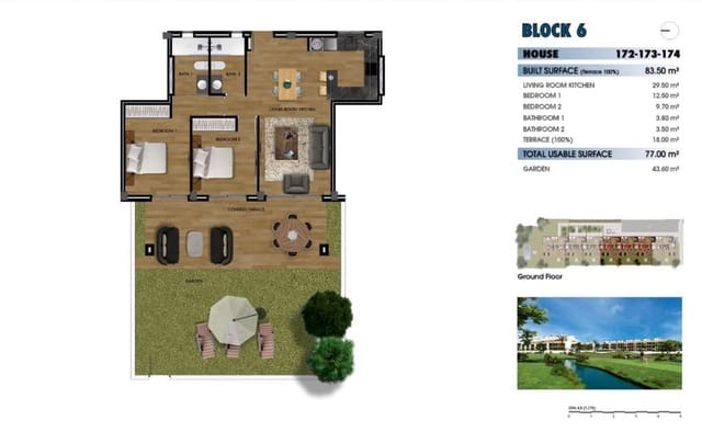 2 bedroom Apartment for sale in Los Alcázares with pool - € 256,000 (Ref: 8748170)