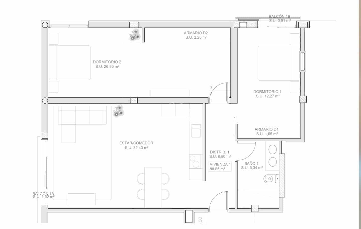 2 soverom Leilighet til salgs i Adeje med svømmebasseng - € 295 000 (Ref: 9539470)