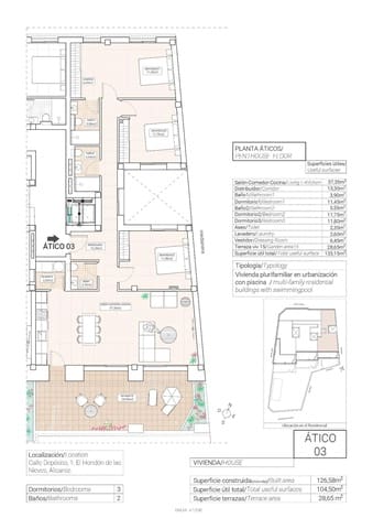 3 slaapkamer Penthouse te koop in Hondón de las Nieves met zwembad garage - € 305.000 (Ref: 10181825)