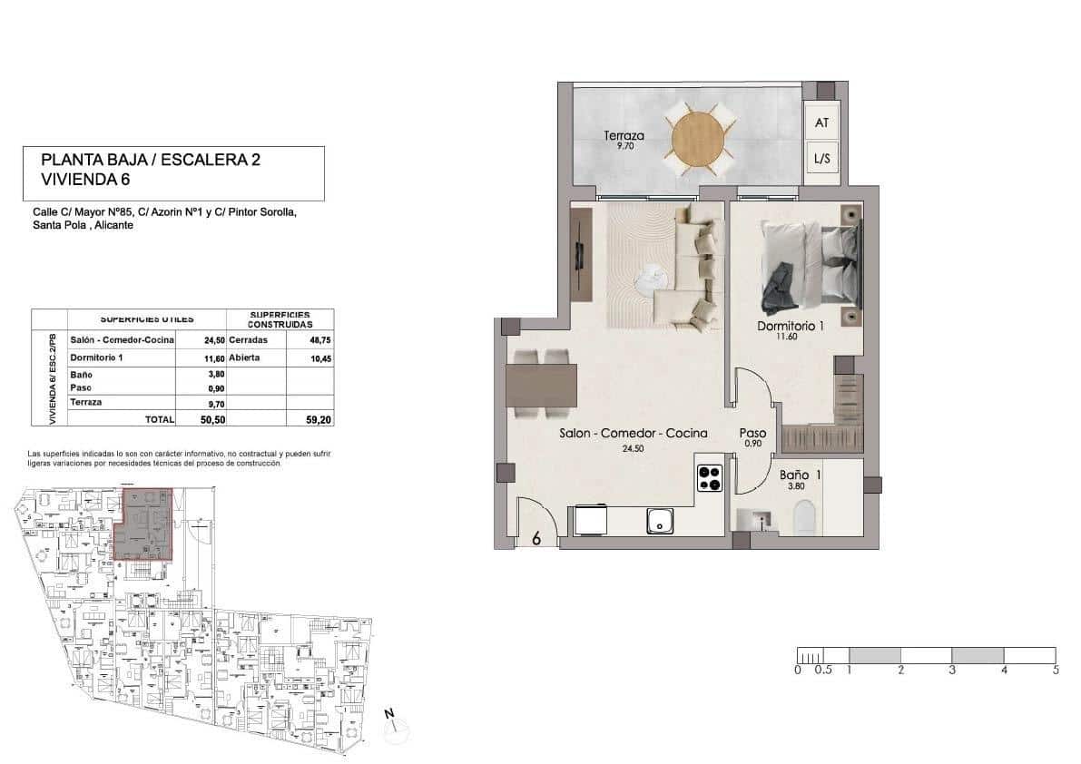 1 soverom Leilighet til salgs i Santa Pola med svømmebasseng garasje - € 205 000 (Ref: 10181840)