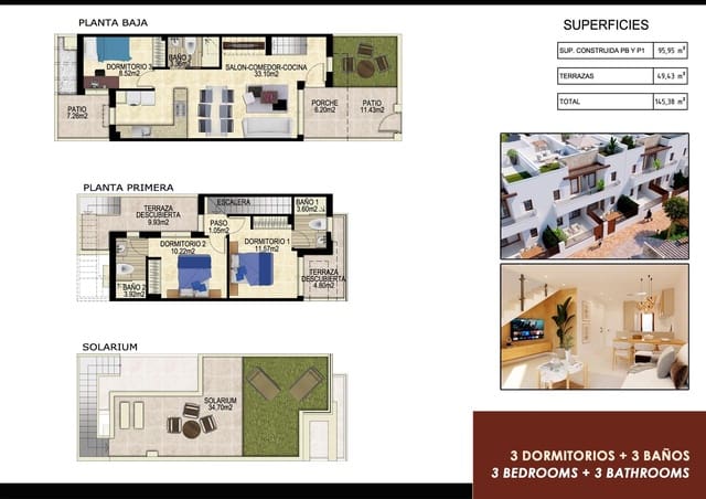 3 soverom Hus til salgs i Vistabella, Orihuela med svømmebasseng garasje - € 299 000 (Ref: 9559601)